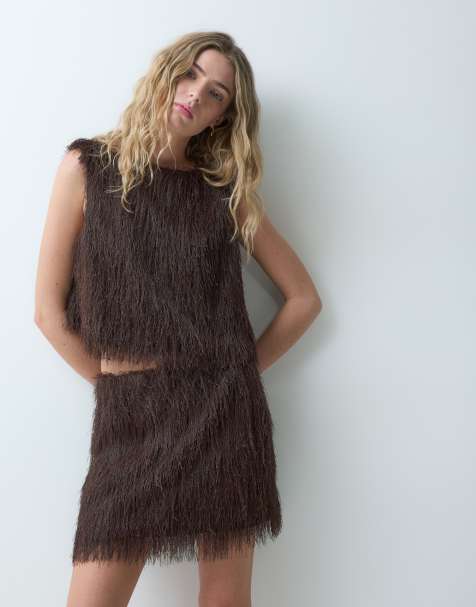ASOS DESIGN minigonna morbida color cioccolato - view 1