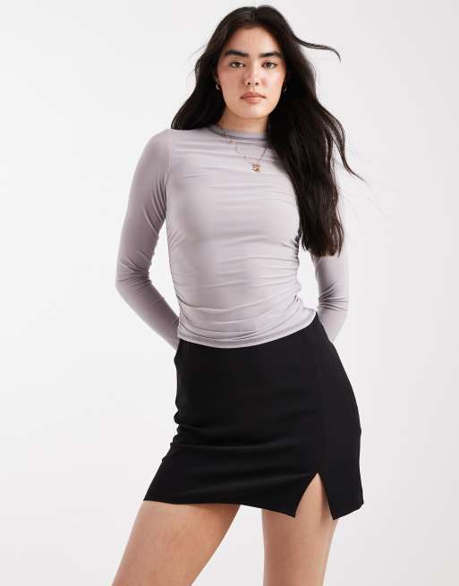 ASOS DESIGN - Minigonna nera con spacco sul davanti, 2 di 5