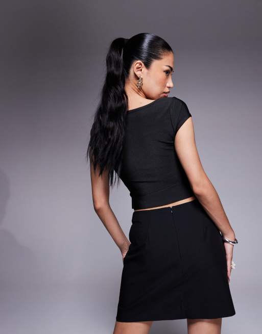 ASOS DESIGN - Minigonna nera sartoriale con spacco , 5 di 5