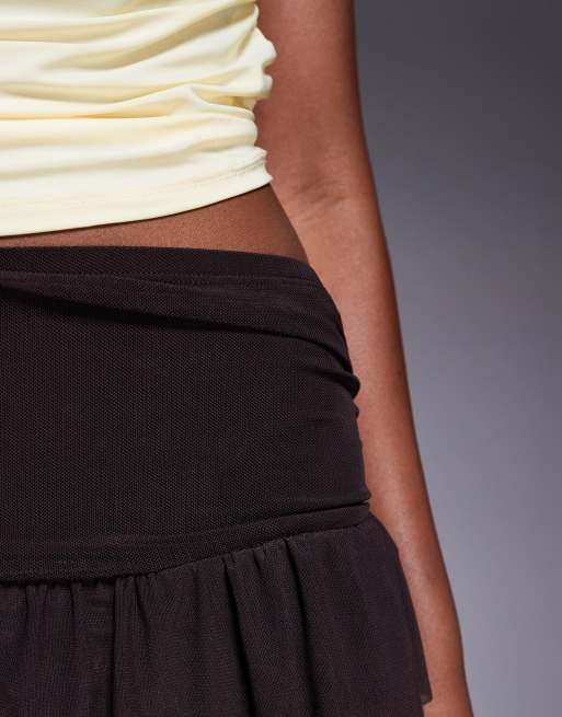 ASOS DESIGN - Minigonna pantalone color cioccolato super corta in rete con volant, 3 di 5