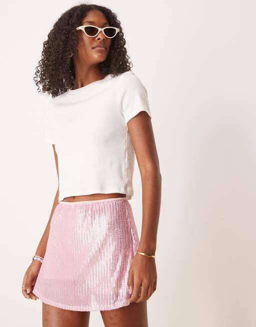 ASOS DESIGN - Minigonna pantalone rosa confetto con paillettes, 2 di 5