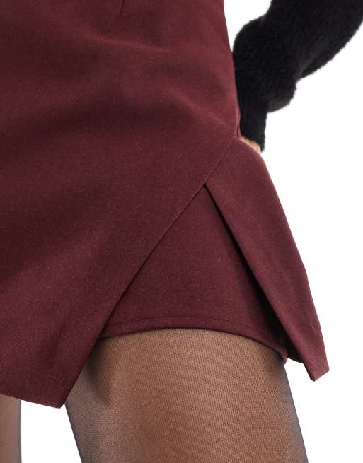 ASOS DESIGN - Minigonna pantalone sartoriale a portafoglio color bordeaux, 3 di 5