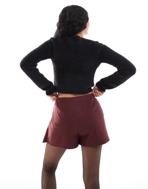 ASOS DESIGN - Minigonna pantalone sartoriale a portafoglio color bordeaux, 4 di 5