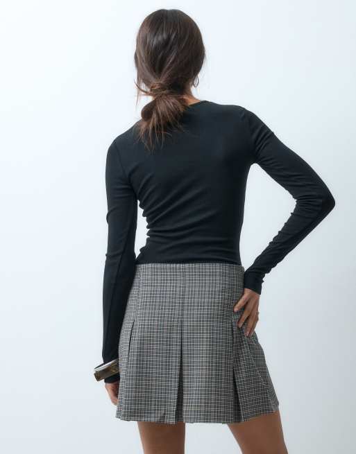 ASOS DESIGN - Minigonna sartoriale a pieghe grigia a quadri, 3 di 5