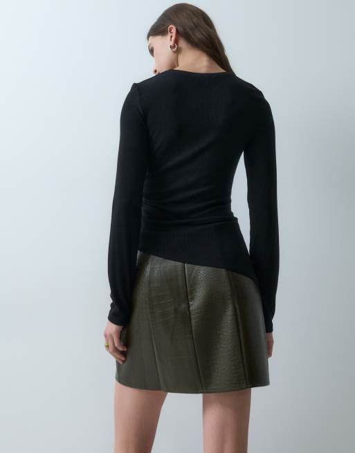 ASOS DESIGN minigonna sartoriale a tulipano in stampa coccodrillo verde oliva, 3 di 5