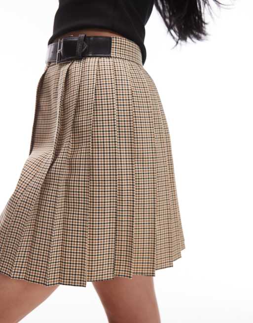 ASOS DESIGN - Minigonna stile kilt marrone a quadri con fibbia, 2 di 5