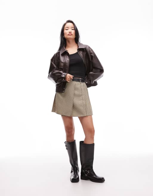ASOS DESIGN - Minigonna stile kilt marrone a quadri con fibbia, 3 di 5