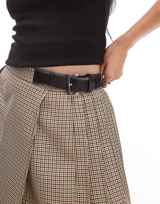 ASOS DESIGN - Minigonna stile kilt marrone a quadri con fibbia, 4 di 5