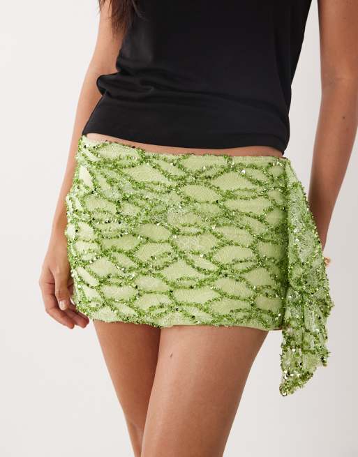 ASOS DESIGN - Minigonna verde con paillettes e volant, 3 di 5