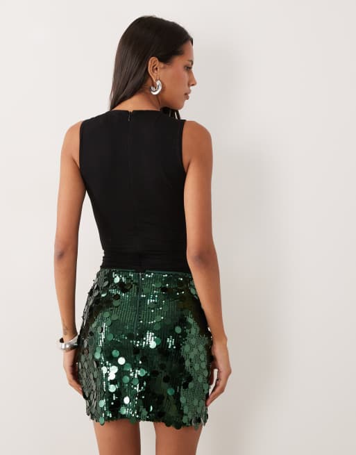 ASOS DESIGN - Minigonna verde con paillettes miste, 4 di 5
