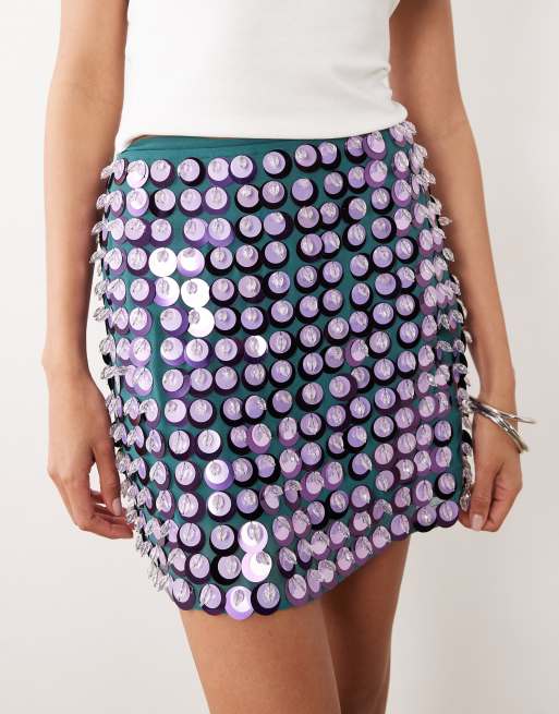 ASOS DESIGN - Minigonna viola con decorazioni effetto 3D, 3 di 5