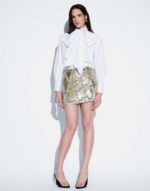 ASOS DESIGN minikjol i guld med fransar och paljetter, set, 2 av 9