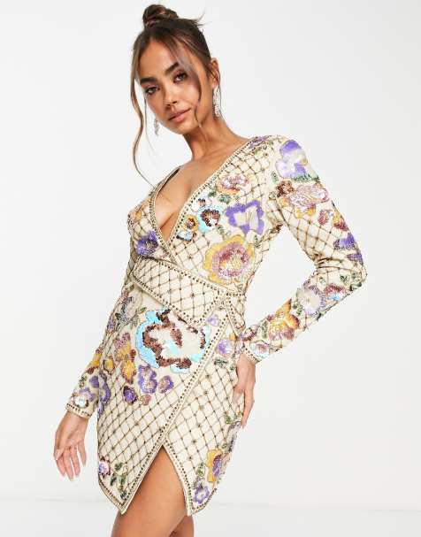 ASOS DESIGN - Minikjole i struktureret twill med art nouveau-udsmykninger - view 1