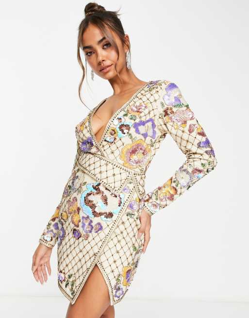 ASOS DESIGN - Minikjole i struktureret twill med art nouveau-udsmykninger