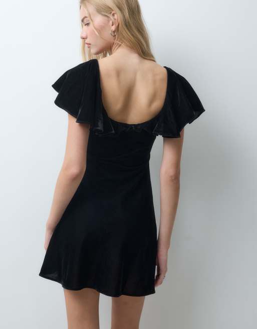 ASOS DESIGN minikjole i velour med dyb rund hals i sort, 2 af 4
