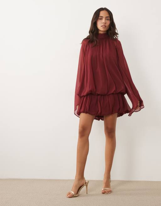 ASOS DESIGN minikjole med bindebånd i halsen og ballon-effekt i bærfarve, 2 af 4