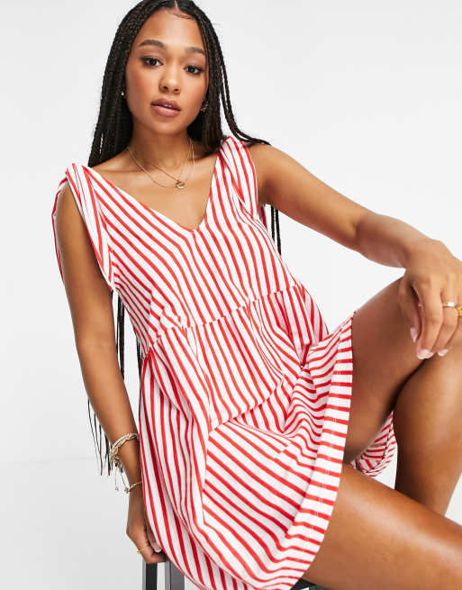 ASOS DESIGN - Minikjole med bindebånd på skuldrene i røde og hvide striber