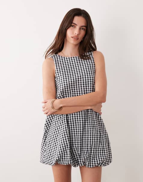 ASOS DESIGN - Minikjole med boblekant og gingham-tern - view 1