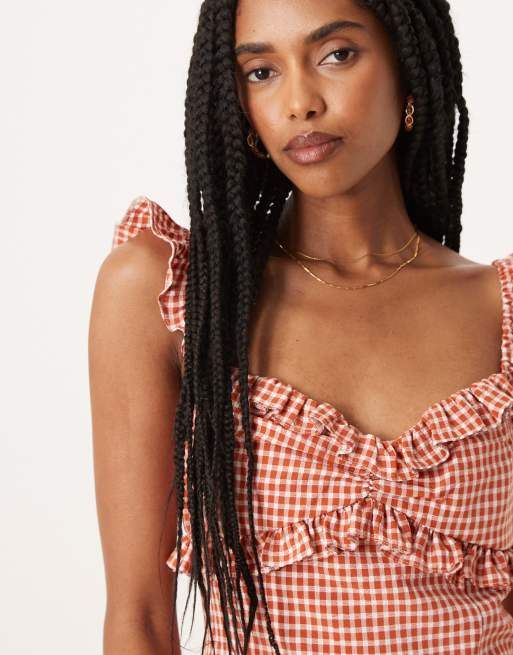 ASOS DESIGN - Minikjole med flæsekanter og rødt gingham-tern, 2 af 4