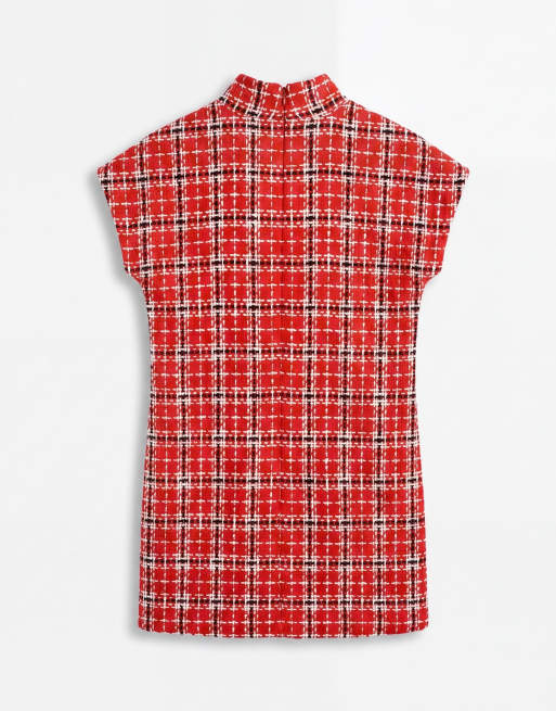 ASOS DESIGN minikjole med høj funnel neck i rød bouclé, 6 af 7