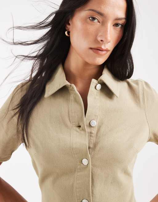 ASOS DESIGN minikjole med knaplukning i stone wash, 3 af 4