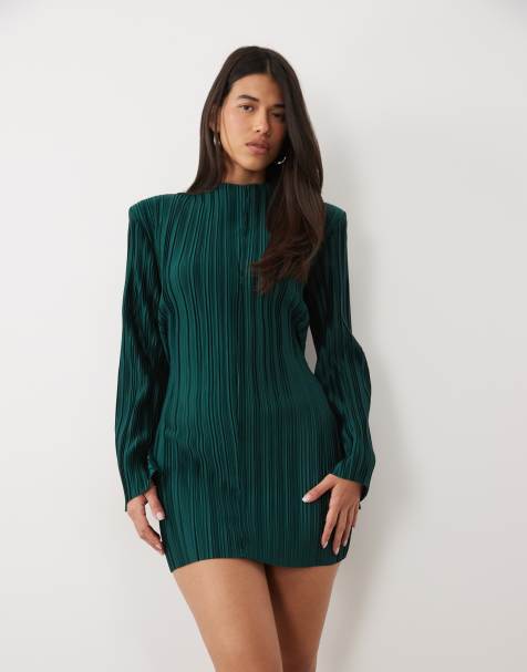 ASOS DESIGN minikjole med overdrevne ærmer og plissé i smaragdgrøn - view 1