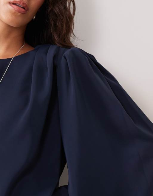 ASOS DESIGN minikjole med rund hals og voluminøse ærmer i navy, 4 af 4