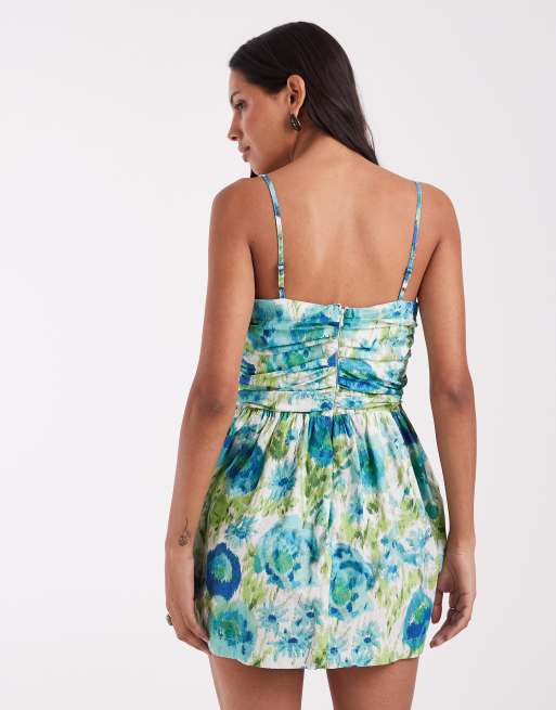 ASOS DESIGN minikjole med rynkedetaljer og blonder i blomsterprint, 4 af 4