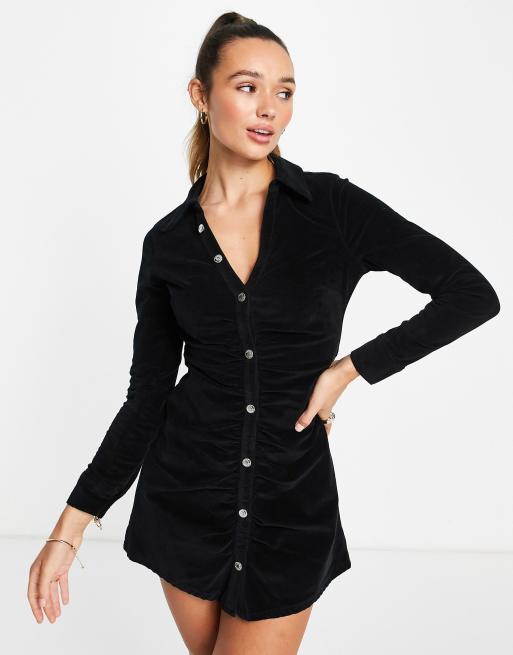 ASOS DESIGN - Minikjole med rynket front i sort velour