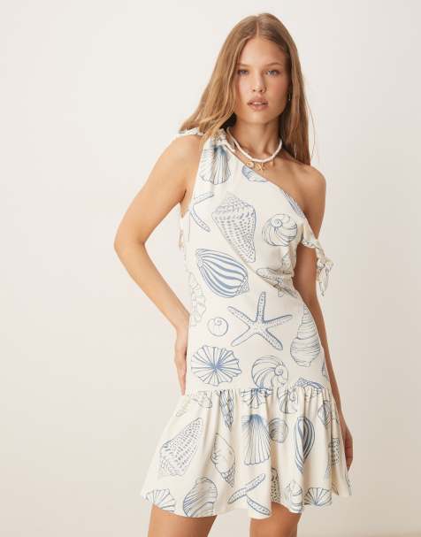 ASOS DESIGN - Minikjole med sænket skulder med knude og sænket talje i skalprint - view 1