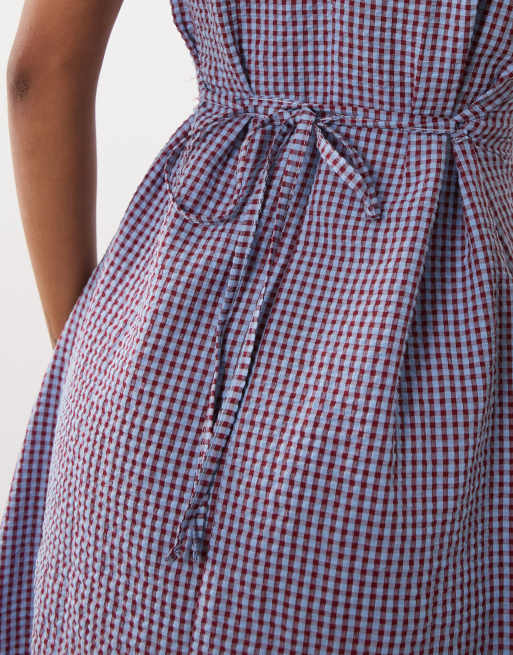 ASOS DESIGN minikjole med v-hals i blå gingham-tern, 2 af 4
