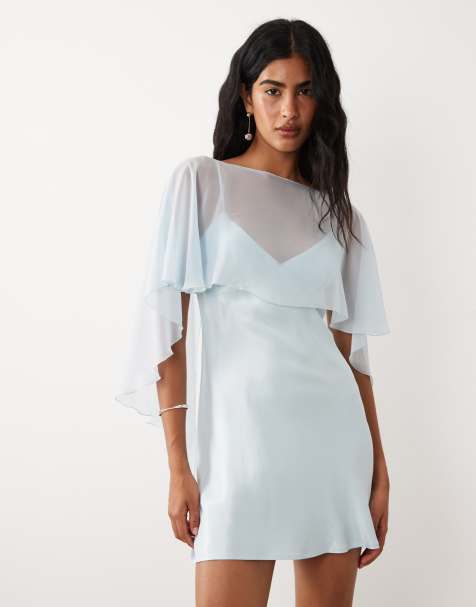 ASOS DESIGN miniklänning i blå satin och chiffong med cape-lager - view 1