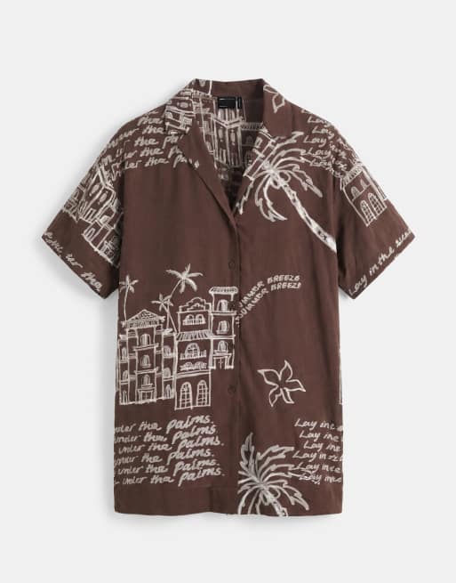 ASOS DESIGN miniklänning i bowlingmodell med konversationsmönster i chokladbrunt, 5 av 7