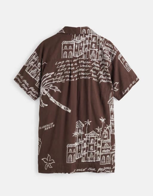 ASOS DESIGN miniklänning i bowlingmodell med konversationsmönster i chokladbrunt, 6 av 7