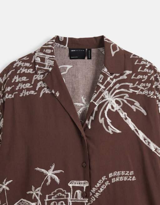 ASOS DESIGN miniklänning i bowlingmodell med konversationsmönster i chokladbrunt, 7 av 7