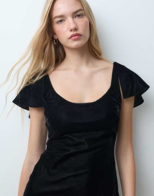 ASOS DESIGN miniklänning i sammet med djup halsringning i svart, 3 av 4