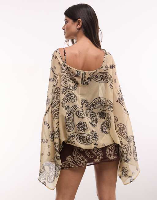 ASOS DESIGN miniklänning med djup ringning och pingvinärm i scarfmönster, 4 av 4