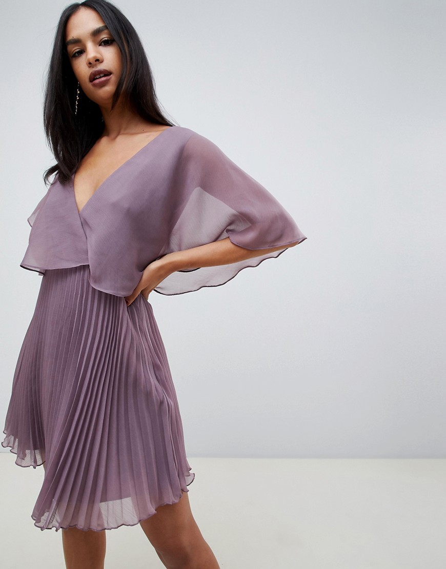 ASOS DESIGN – Miniklänning med plisserad kjol och utsvängd ärm-Lila