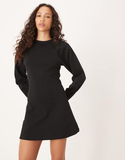 ASOS DESIGN – Minikleid aus Baumwoll-Sweatstoff in Schwarz mit Korsett-Taille