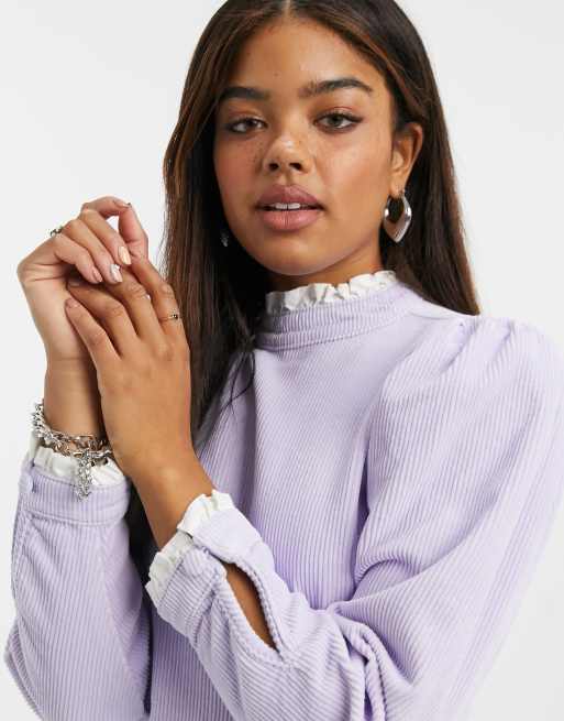 ASOS DESIGN – Minikleid aus Cord und Popeline-Pie-Crust-Kragen in Flieder