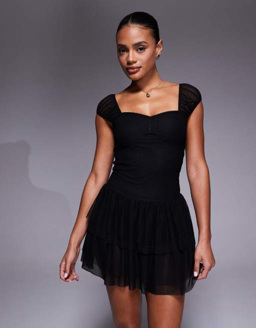 ASOS DESIGN – Minikleid aus Dobby-Netzstoff und Spitze in Schwarz, 3 von 4