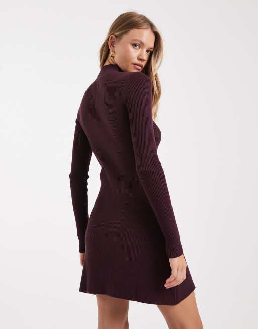 ASOS DESIGN – Minikleid aus feinem Strick in Pflaumenlila mit geripptem Detail, 3 von 4