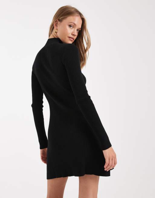 ASOS DESIGN – Minikleid aus feinem Strick in Schwarz mit geripptem Detail, 4 von 4