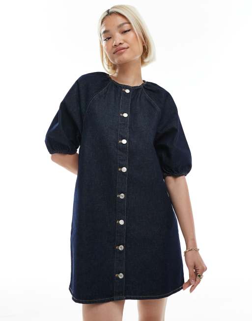 ASOS DESIGN – Minikleid aus gewaschenem Denim mit Raglan-Puffärmeln, 2 von 4