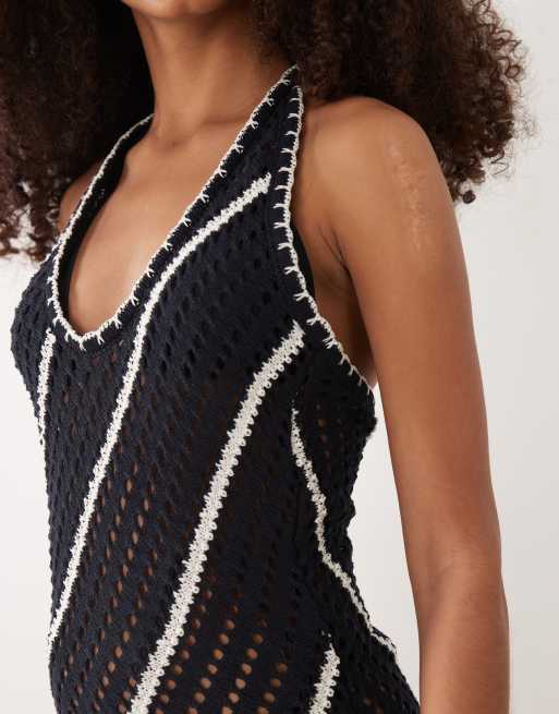 ASOS DESIGN – Minikleid aus Häkelstrick in Schwarz mit Languettenstich, 3 von 4