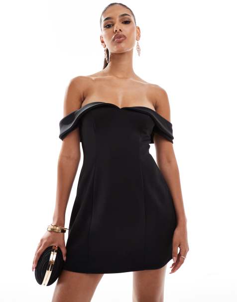 ASOS DESIGN – Minikleid aus Neopren in Schwarz mit Carmen-Herzausschnitt - view 1