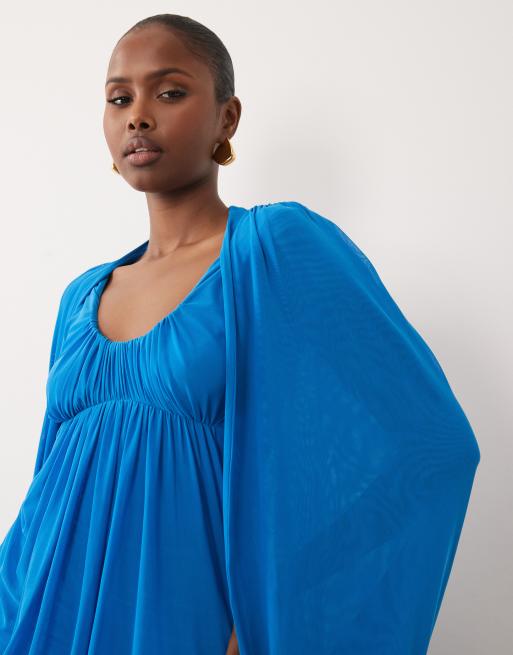 ASOS DESIGN – Minikleid aus Netzstoff in Blau mit ballonförmigem Cape-Detail, 3 von 4