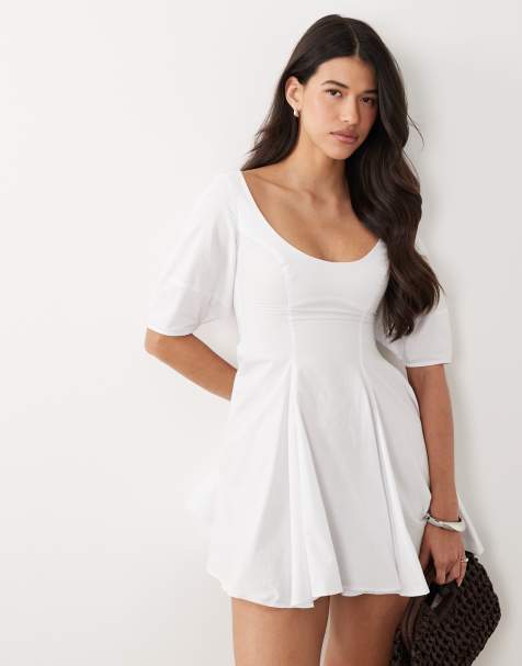 ASOS DESIGN – Minikleid aus Popeline in Weiß mit voluminösen Ärmeln - view 1