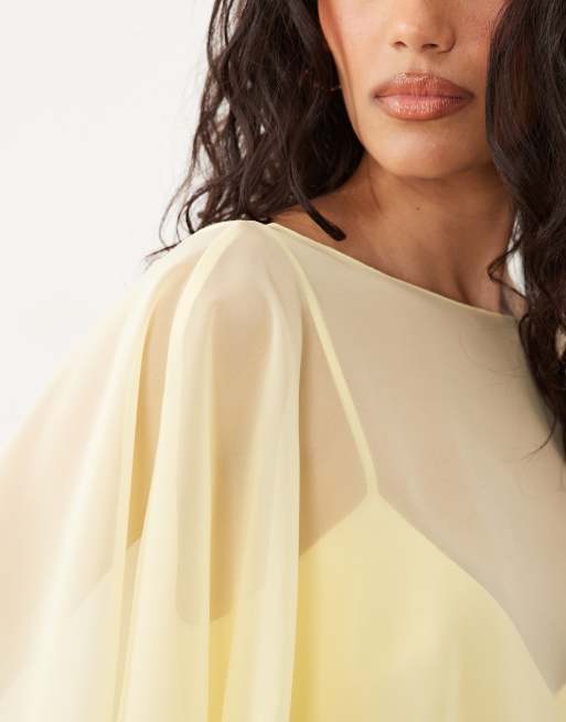 ASOS DESIGN – Minikleid aus Satin und Chiffon in Buttermilchgelb mit Cape-Detail, 2 von 4