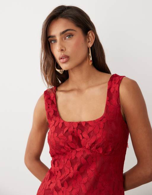 ASOS DESIGN – Minikleid aus Spitze in Rot mit schwingendem Saum, 3 von 4